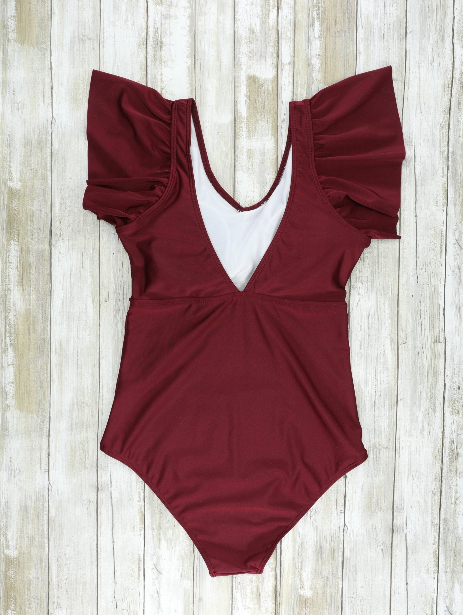 Mom & Me Maroon Ruffle Swimsuit - Marie Nicole Clothing
