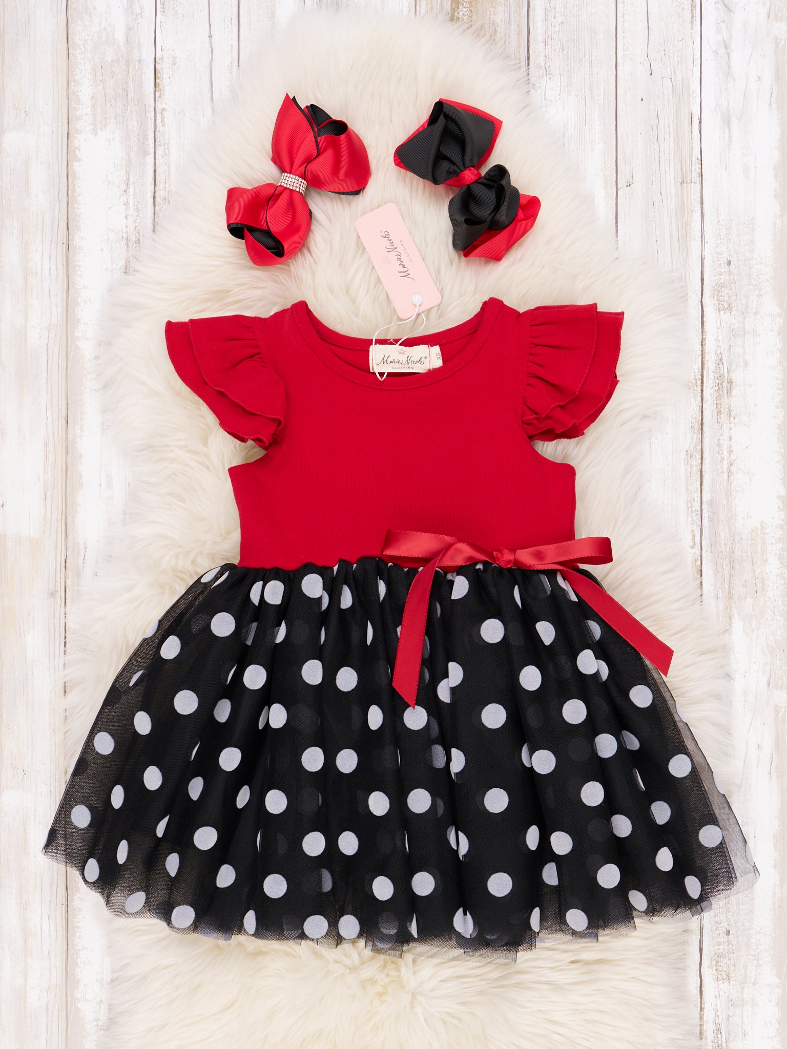 Red & Black Polka Dot Tulle Dress - Marie Nicole Clothing Red & Black Polka Dot Tulle Dress - Marie Nicole Clothing