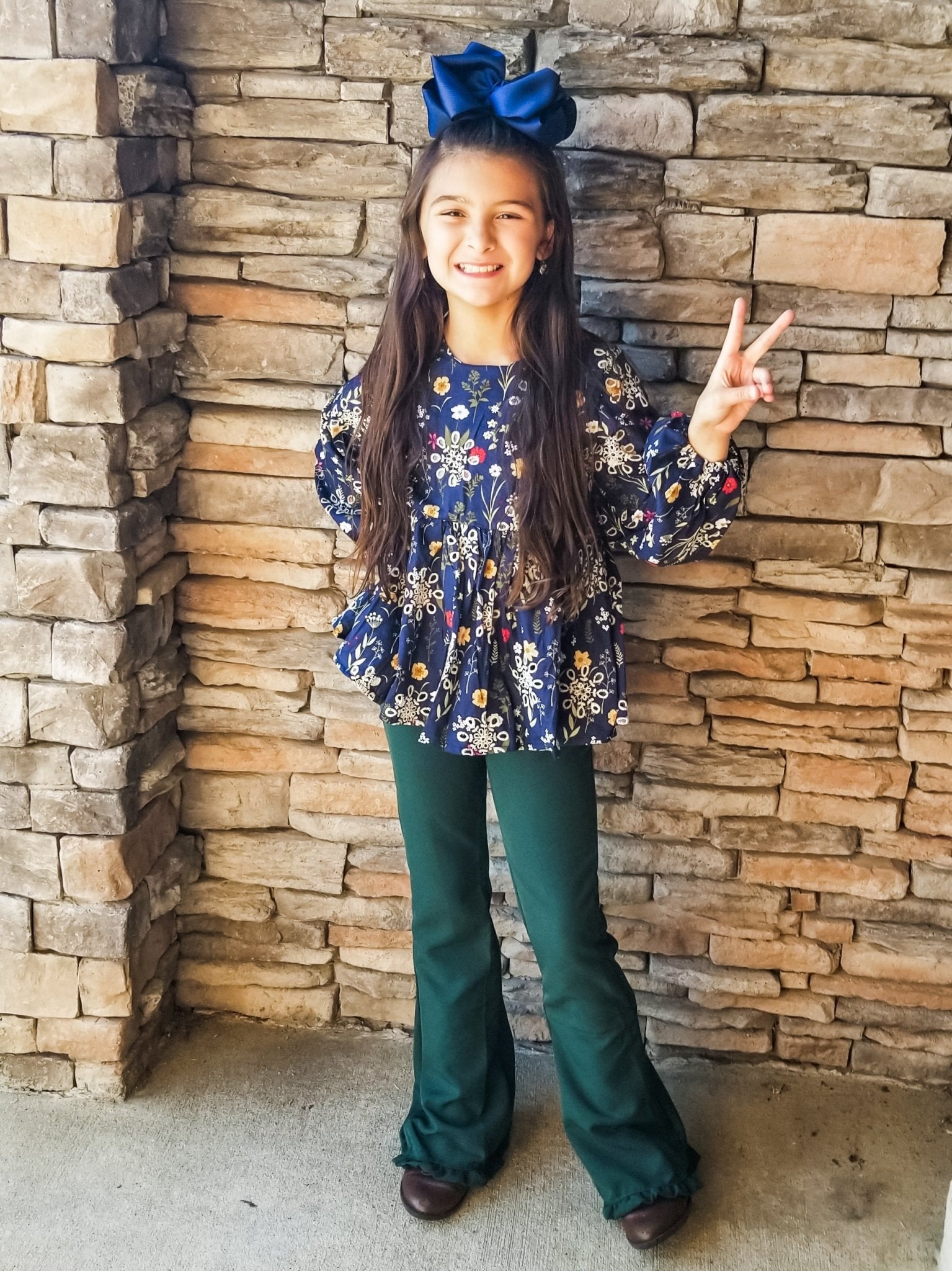 Indigo Blue Mixed Floral Peplum Top - Marie Nicole Clothing