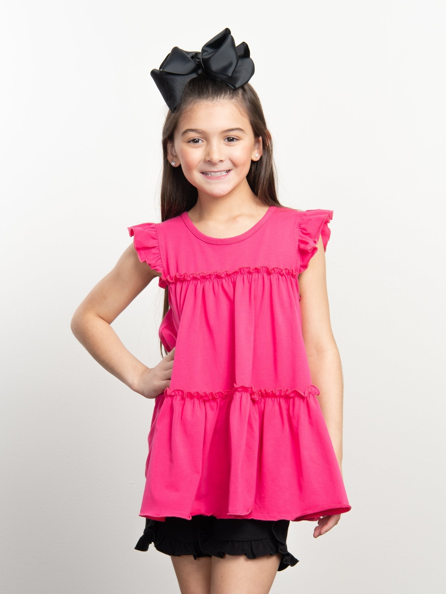 Black Ruffle Trim Cotton Shorts - Marie Nicole Clothing