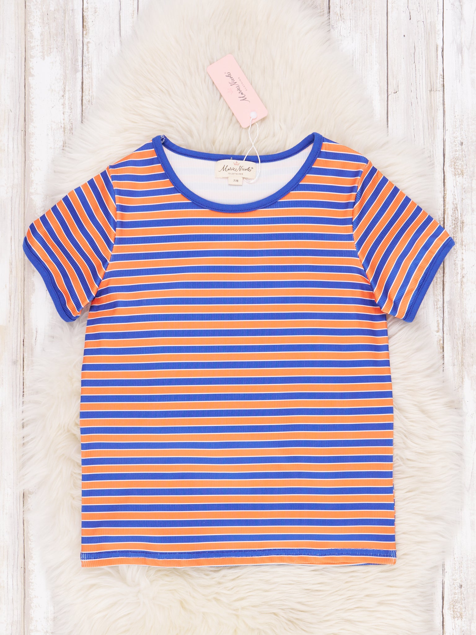 Pre - Teen Blue & Orange Striped Shirt - Marie Nicole Clothing