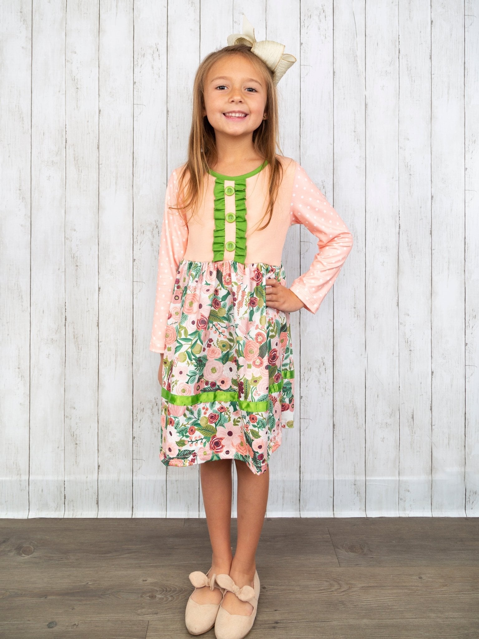 Pink & Green Floral Dress - Marie Nicole Clothing