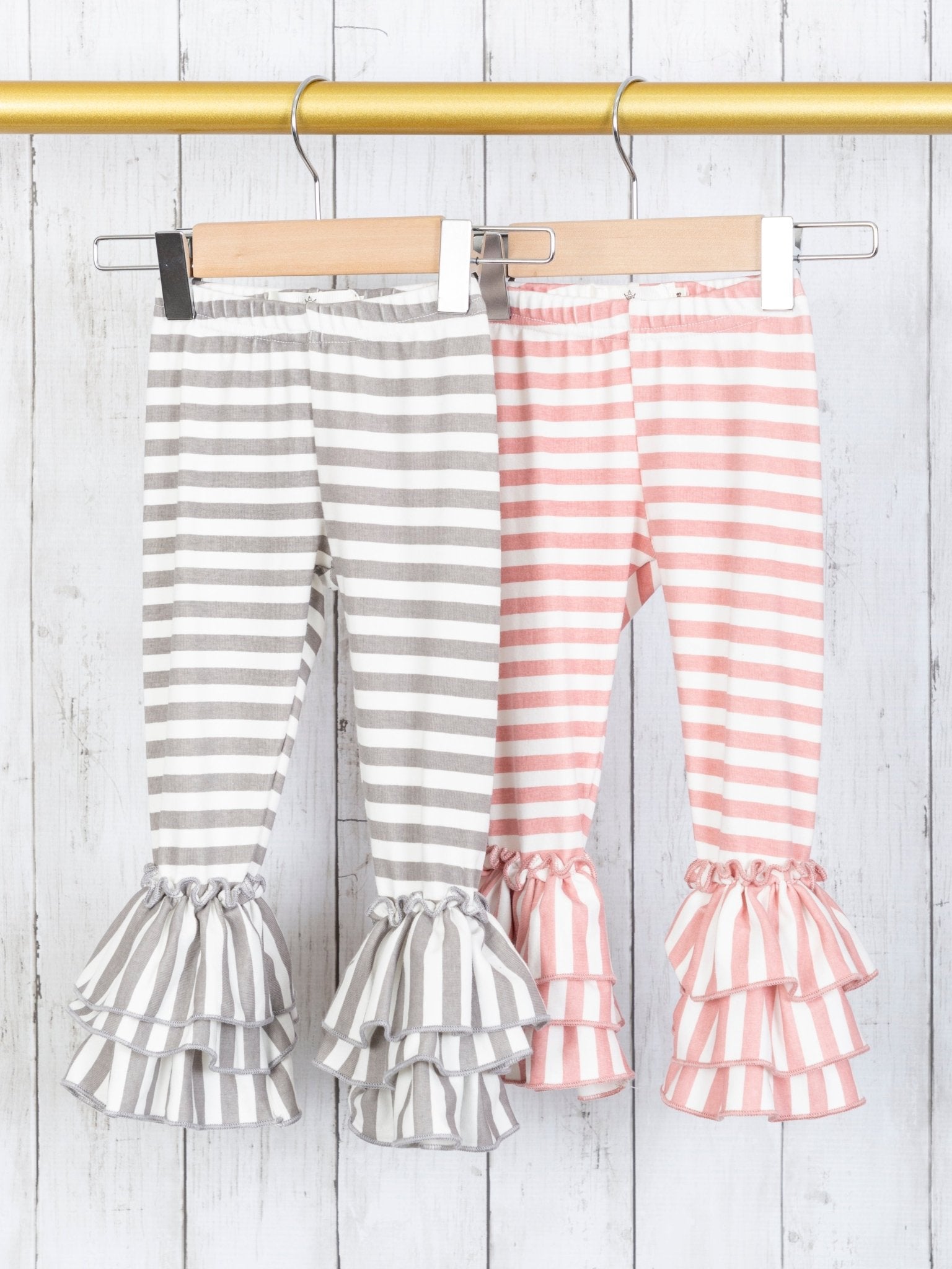 Cotton Striped Bell Ruffle Leggings - Multiple Colors - Marie Nicole Clothing