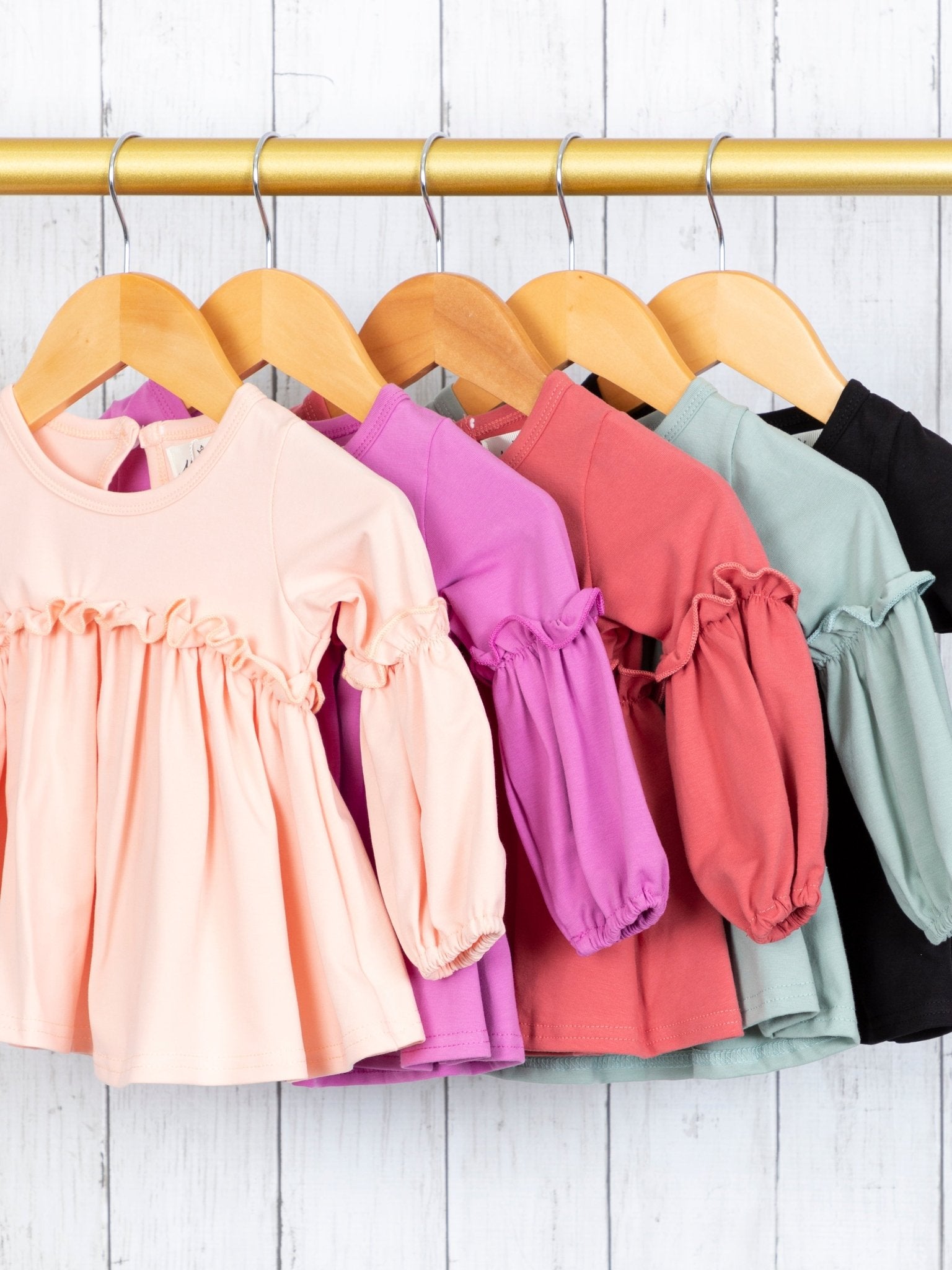 Cotton Puff Sleeve Ruffle Tunic - Multiple Colors - Marie Nicole Clothing