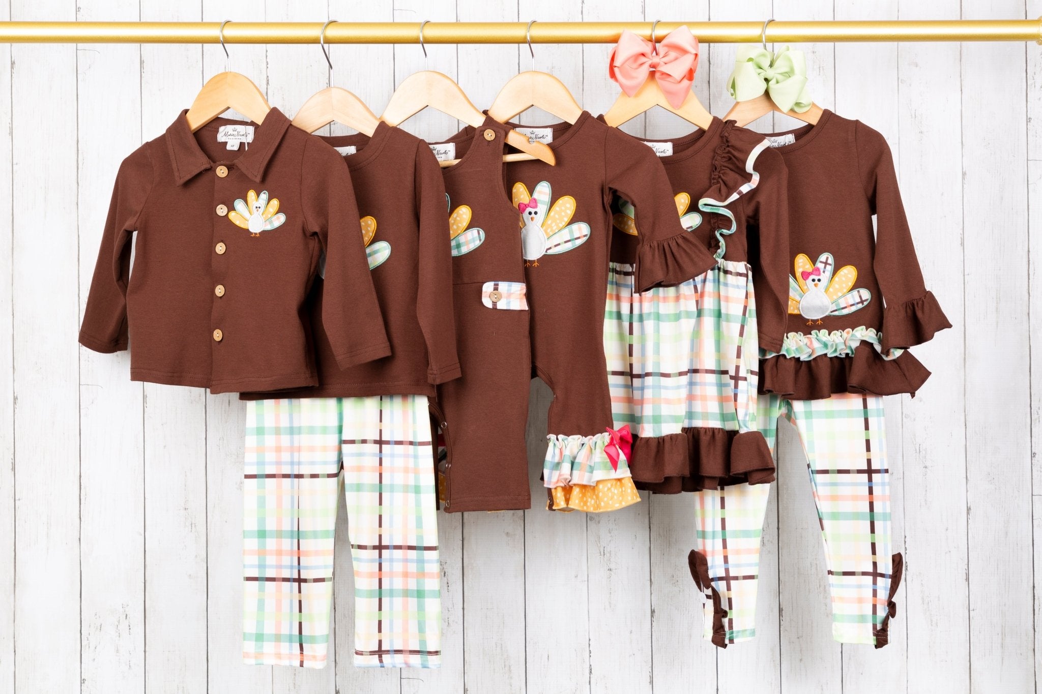 Green Plaid Turkey Ruffle Romper - Marie Nicole Clothing