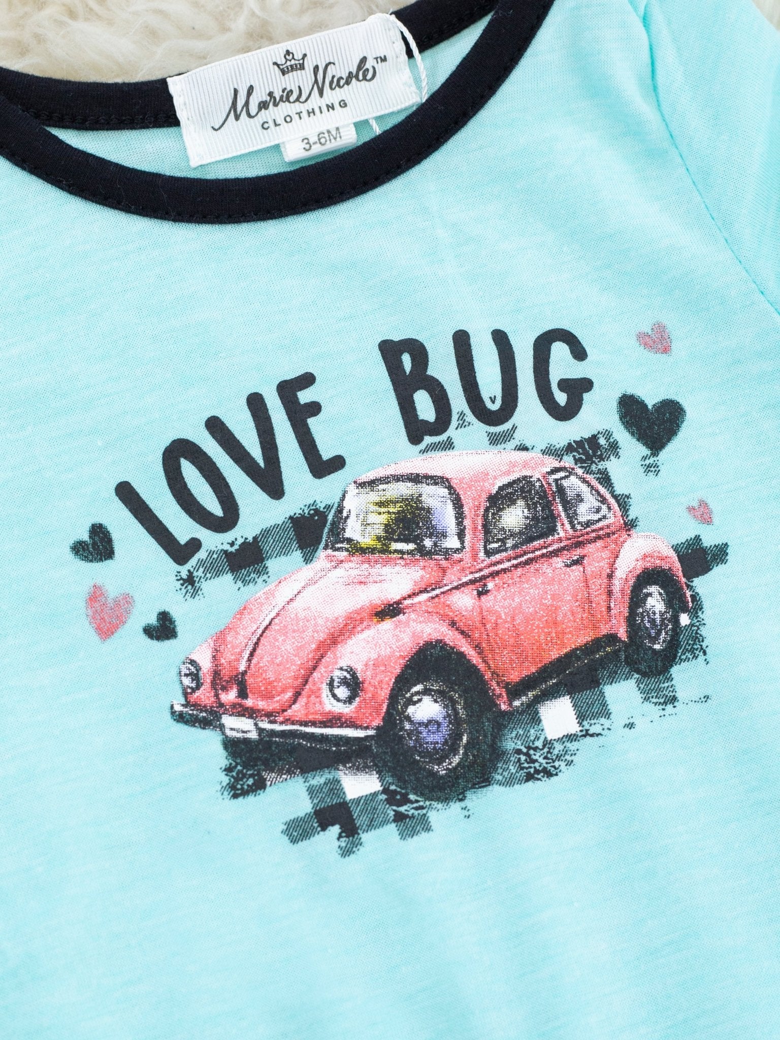 Blue "Love Bug" Gingham Ruffle Romper - Marie Nicole Clothing