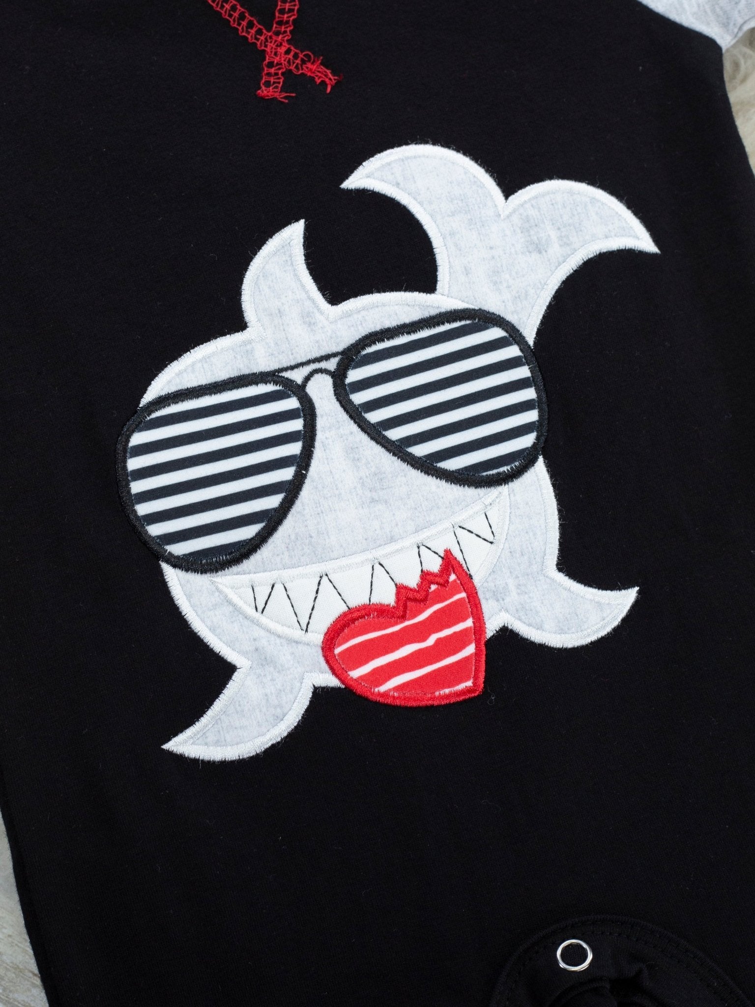Love Bite Shark Raglan Romper - Marie Nicole Clothing