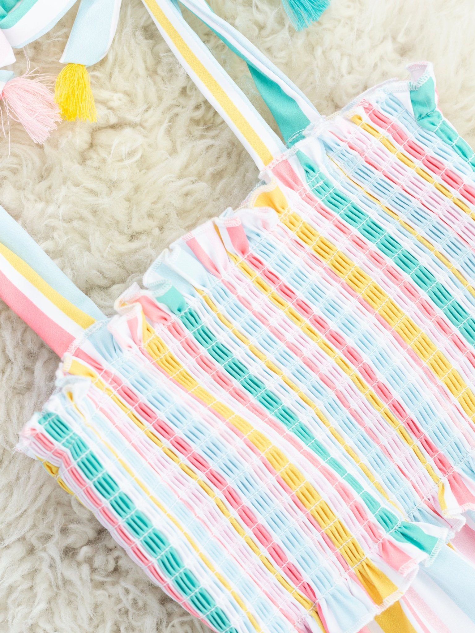 Spring Smocked Striped Tie Dress - Marie Nicole Clothing