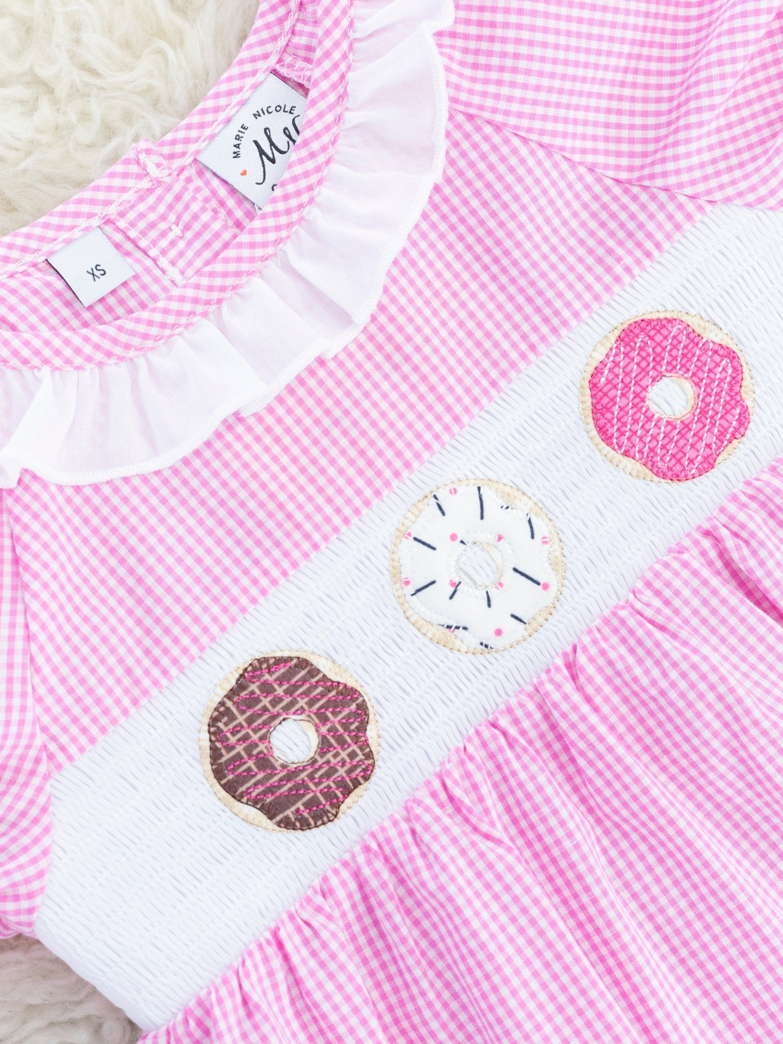 Pink Smocked Donut Ruffle Dress - Marie Nicole Clothing