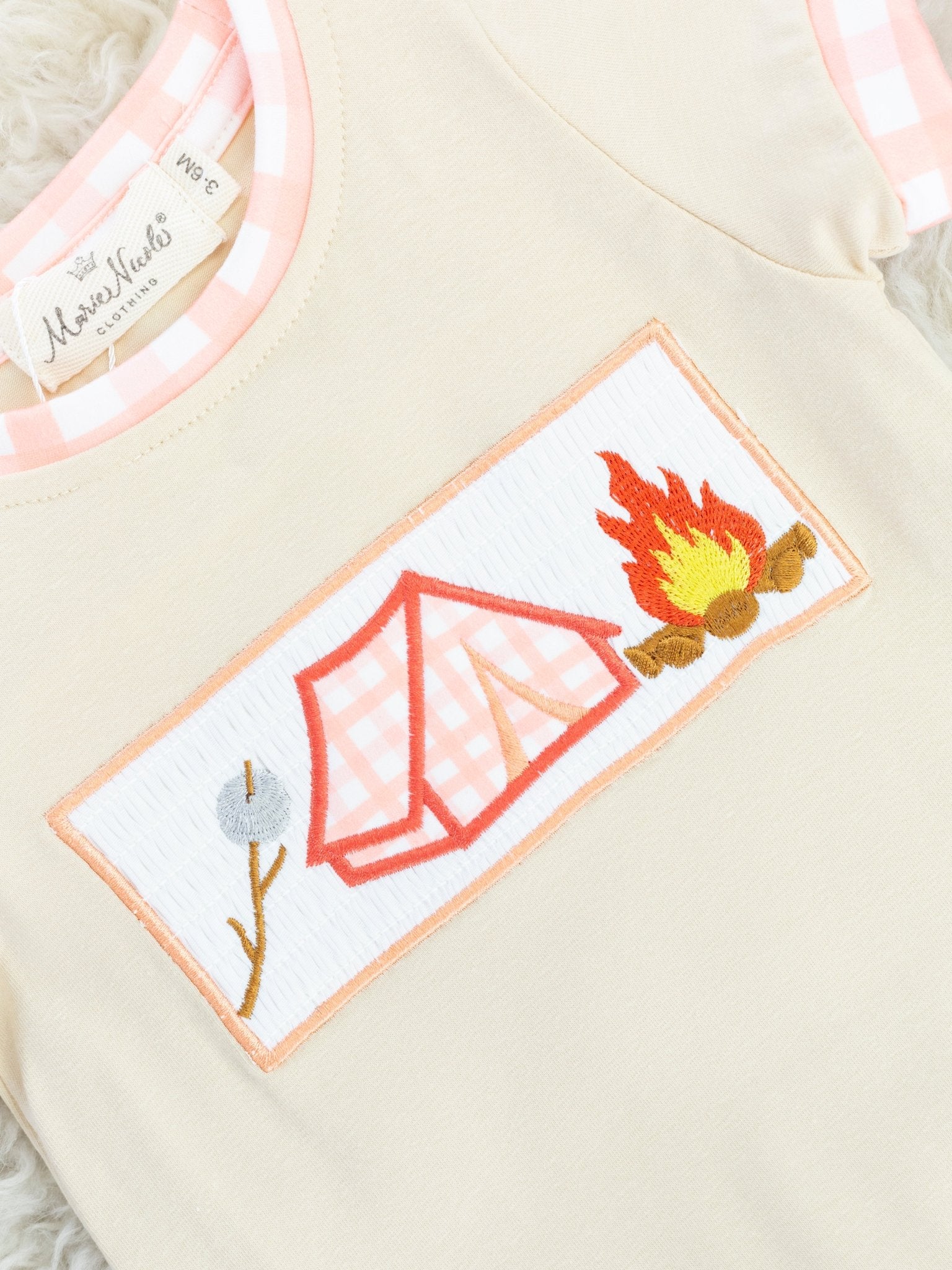 Tan Smocked Camping Romper - Marie Nicole Clothing