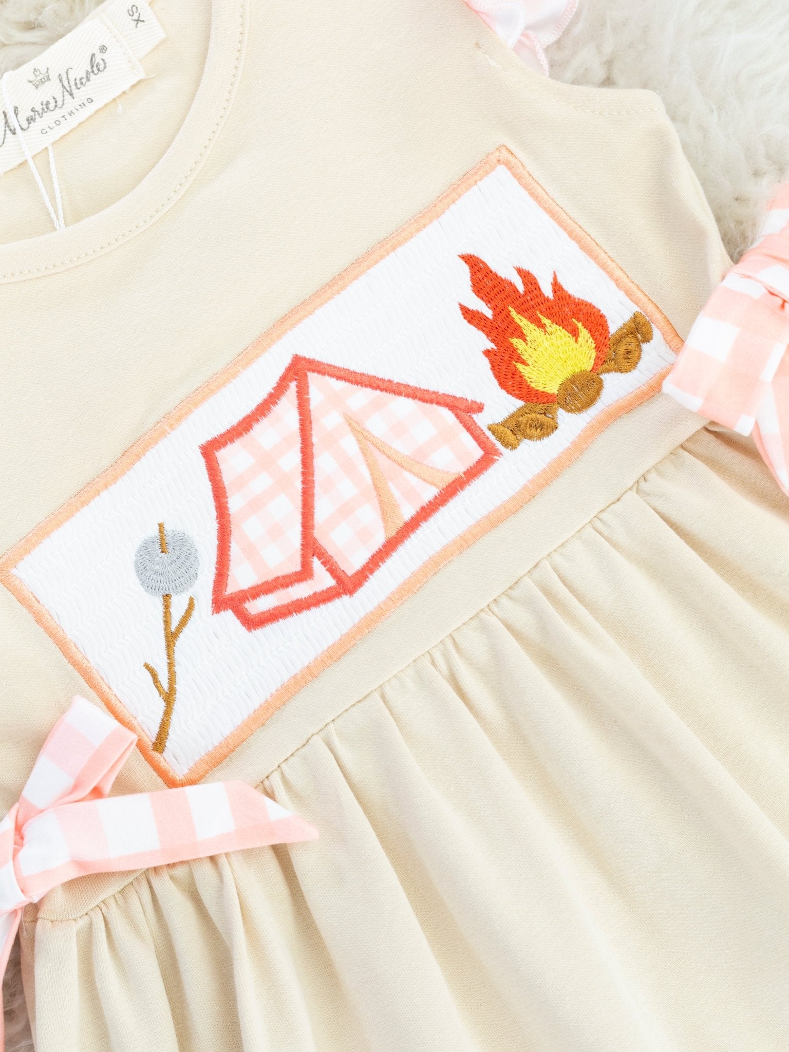 Tan Smocked Camping Dress - Marie Nicole Clothing