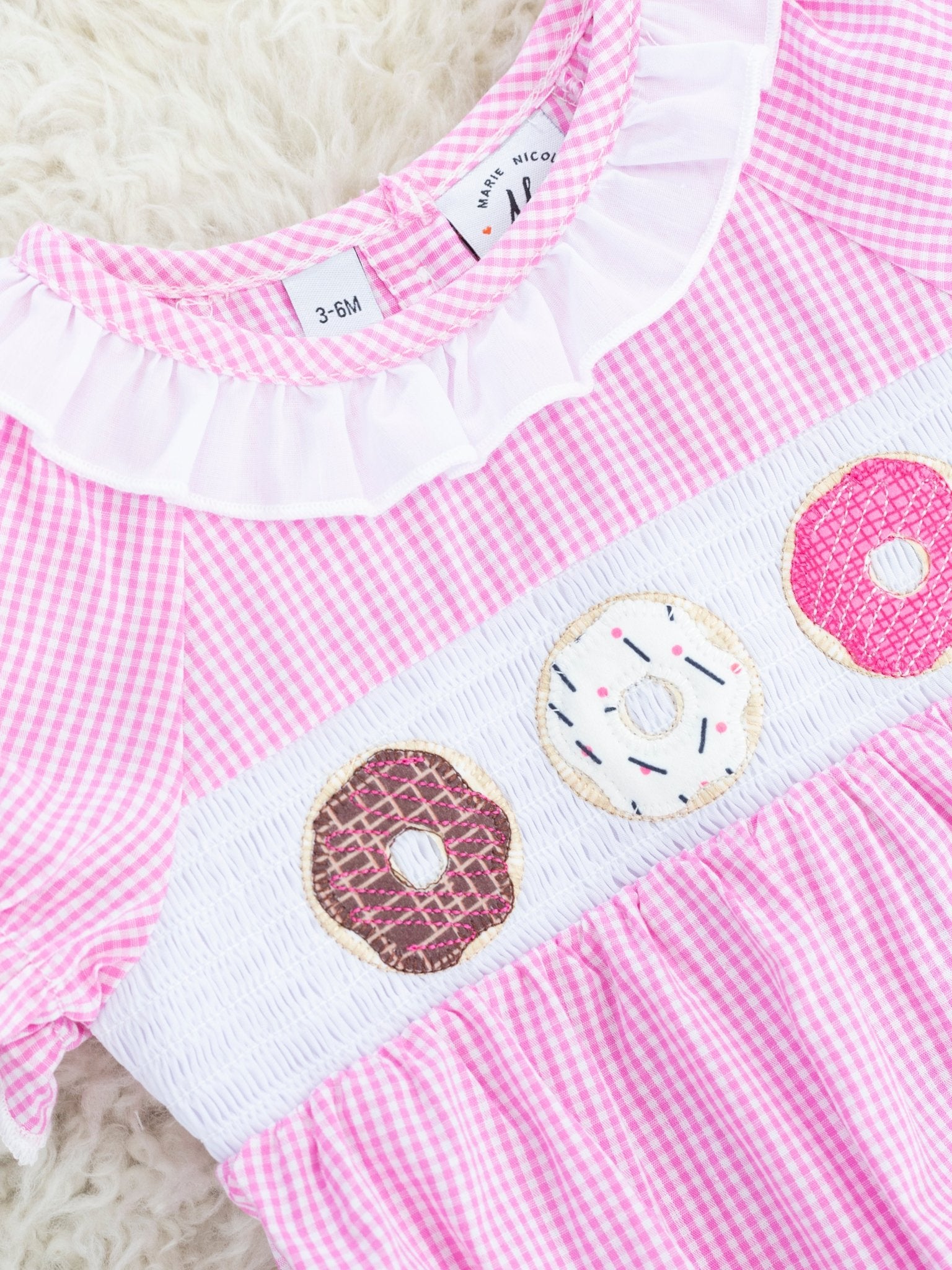 Pink Smocked Donut Ruffle Bubble Romper - Marie Nicole Clothing