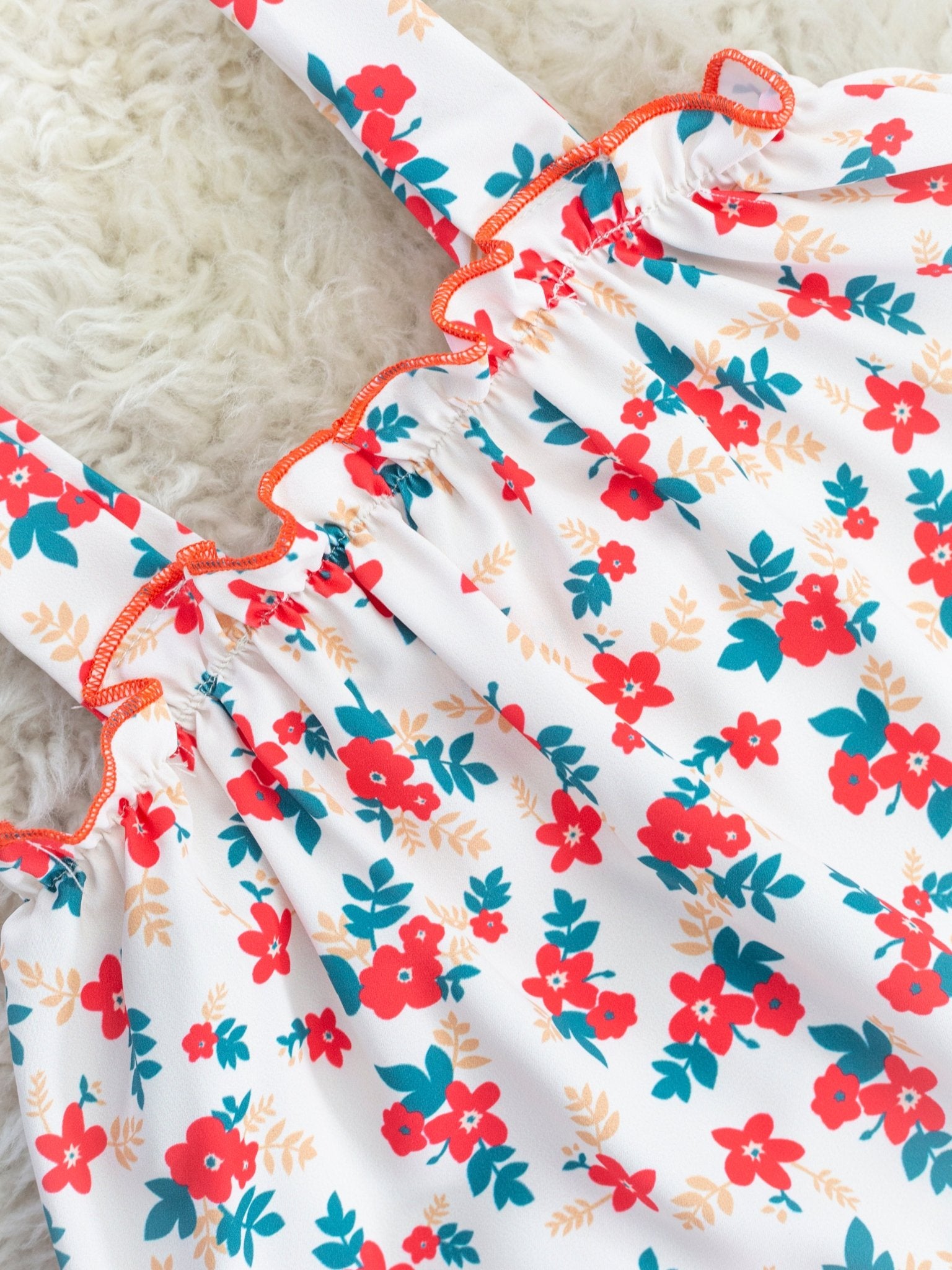 Red Floral Tank & Chambray Ruffle Shorts Outfit - Marie Nicole Clothing