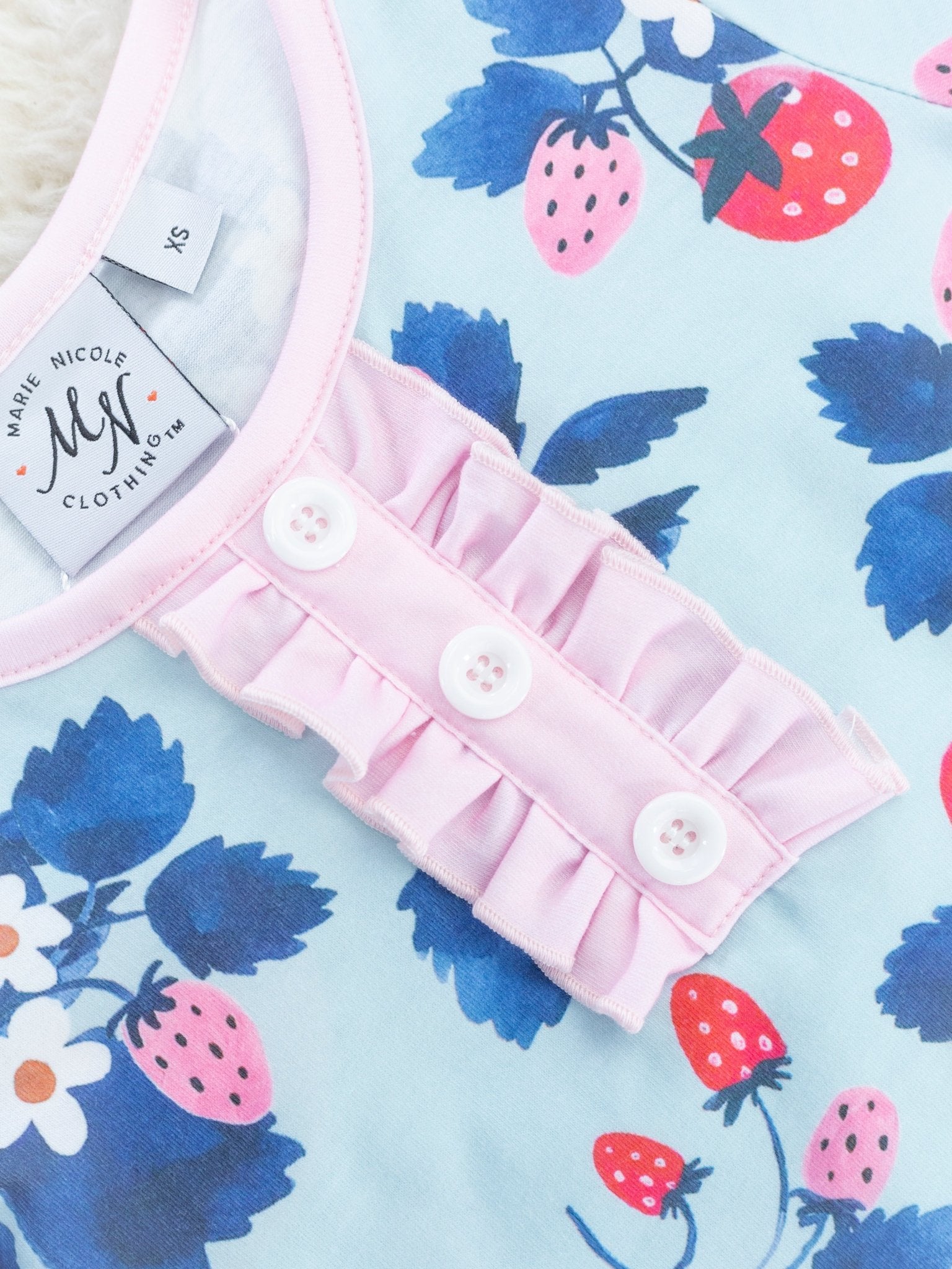 Blue Strawberry Ruffle Pajamas - Marie Nicole Clothing
