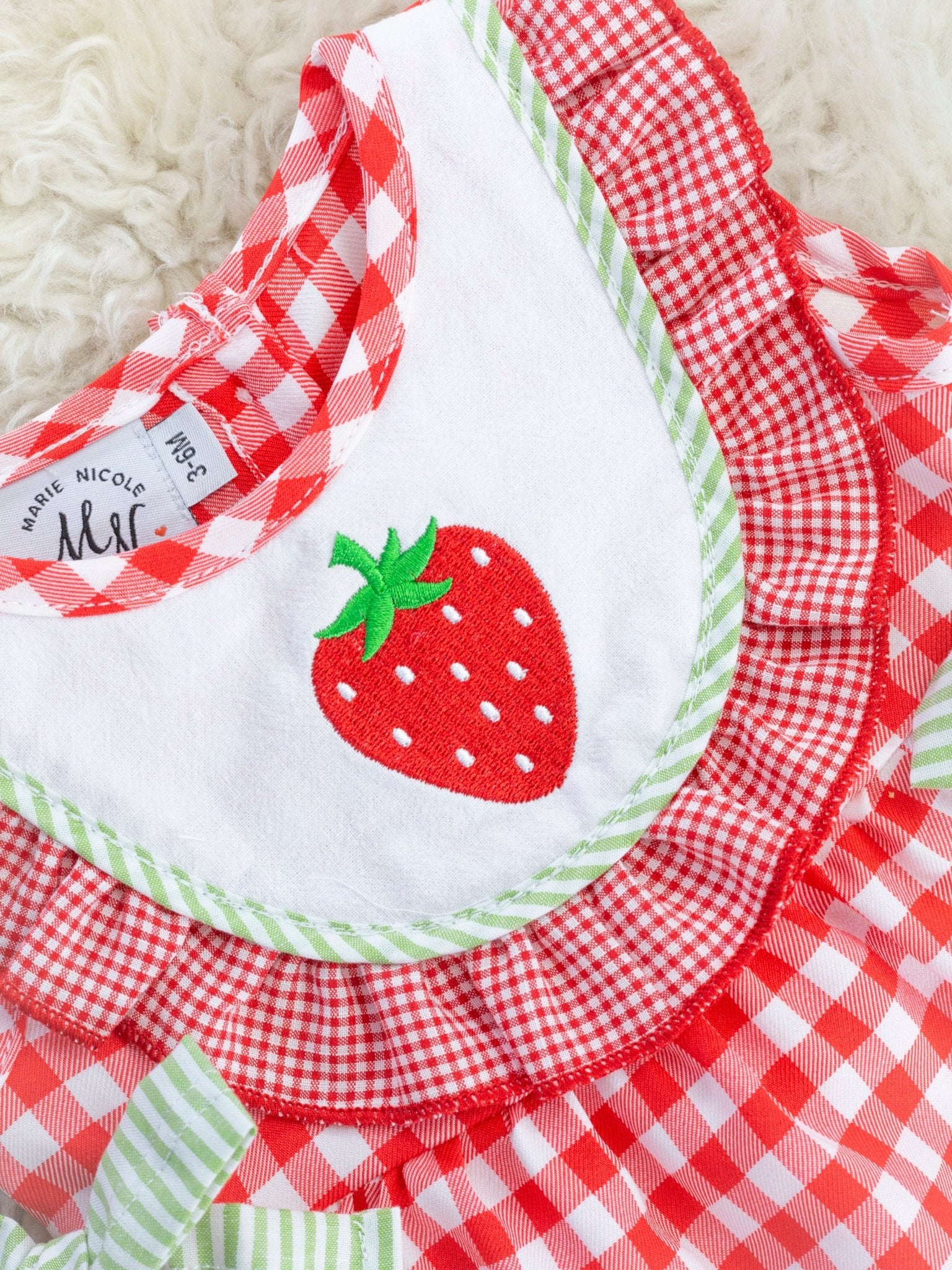 Red Gingham Strawberry Bib Collar Bloomers Outfit - Marie Nicole Clothing