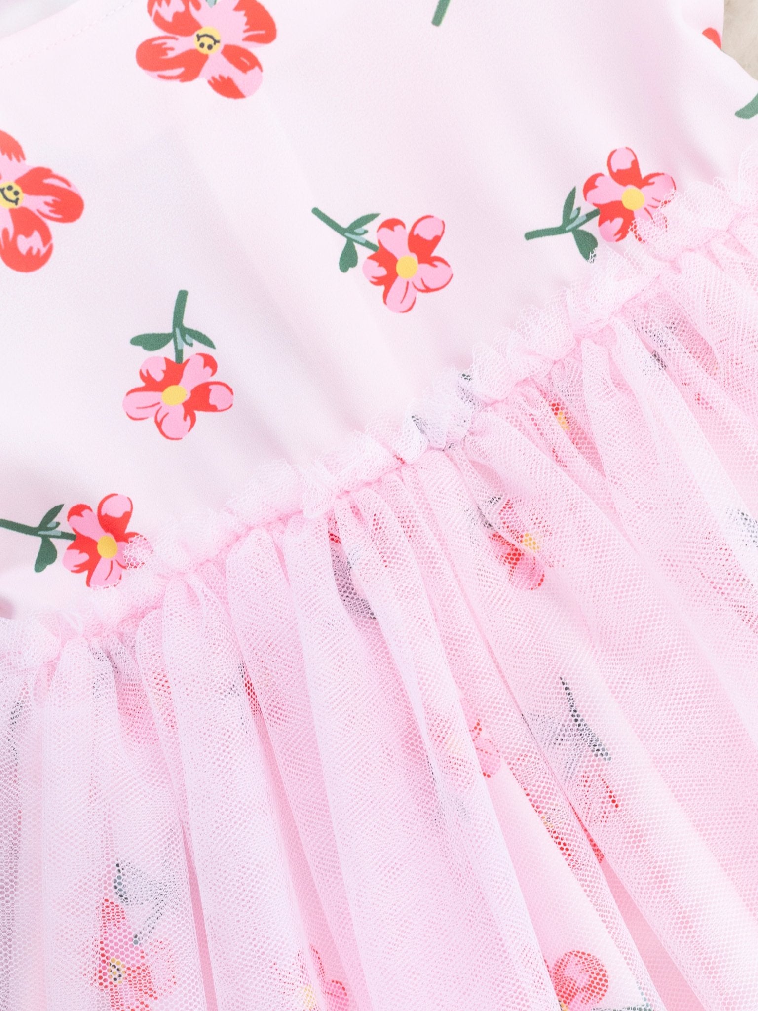 Light Pink Floral Tulle Dress - Marie Nicole Clothing