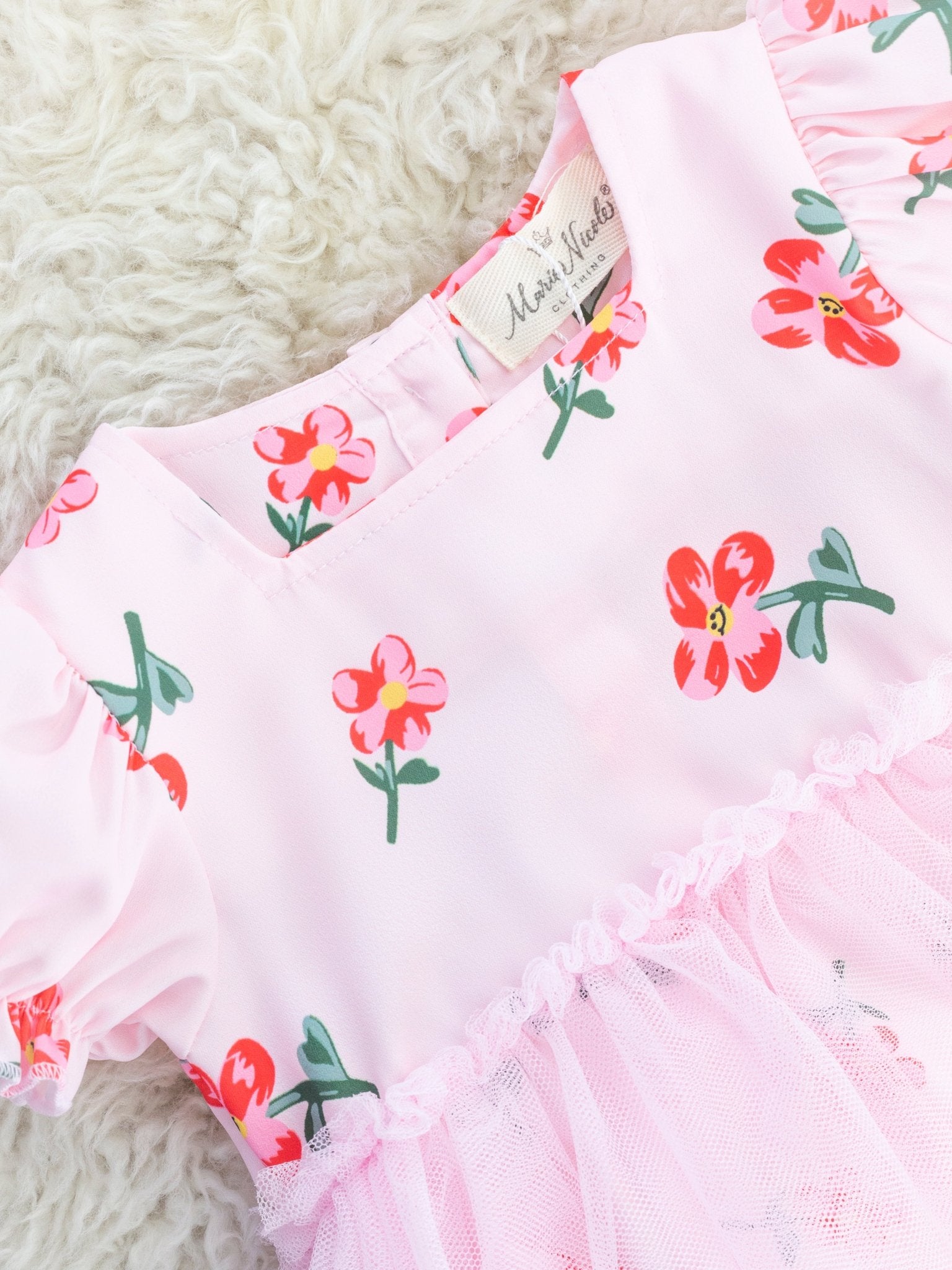 Light Pink Floral Tulle Bubble Romper - Marie Nicole Clothing