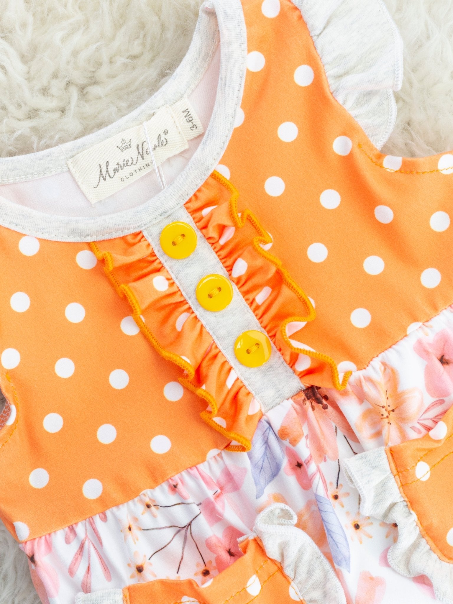 Orange Watercolor Daisy Ruffle Bubble Romper - Marie Nicole Clothing