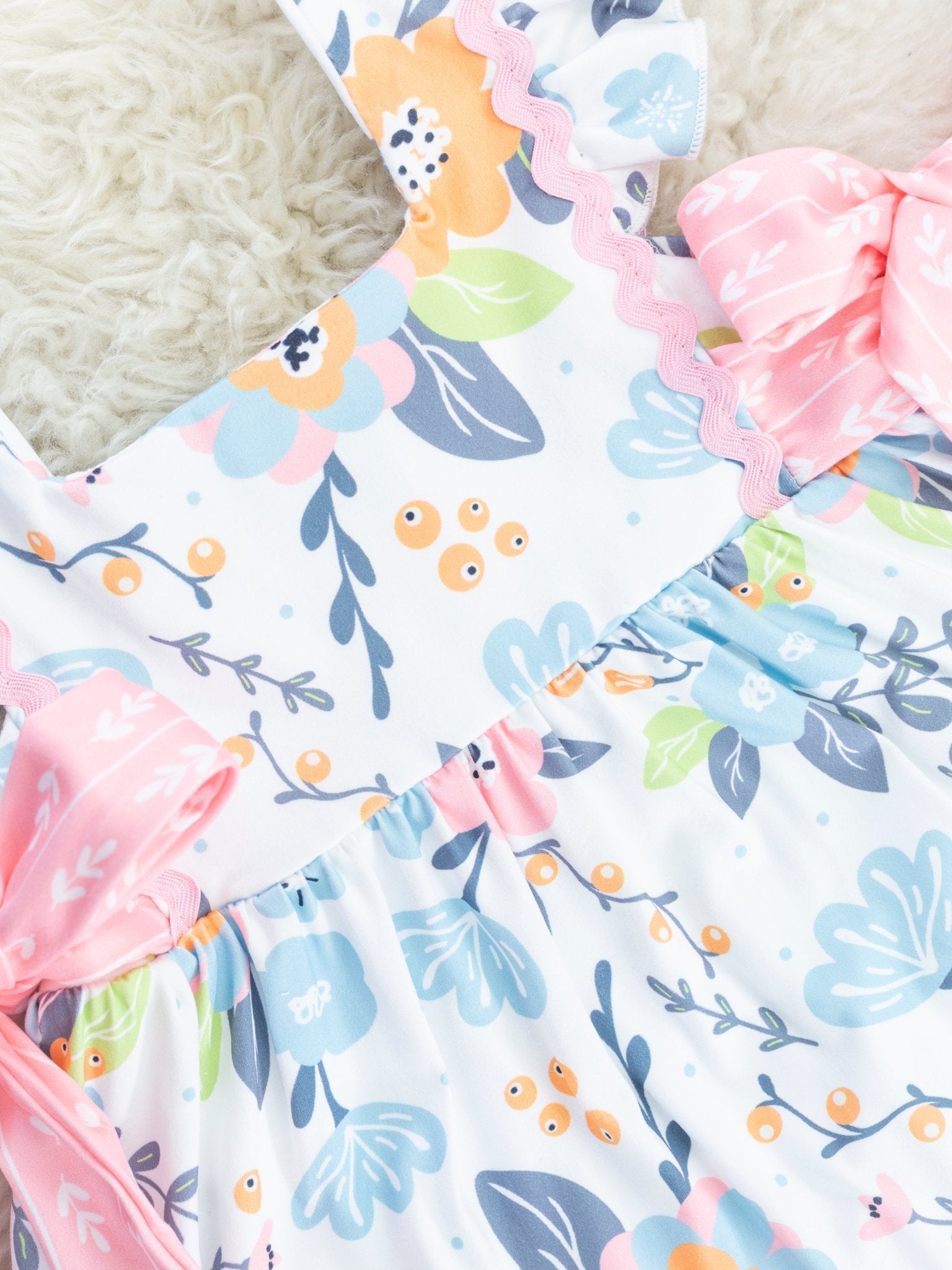 Pink & Blue Floral Bow Ruffle Outfit - Marie Nicole Clothing