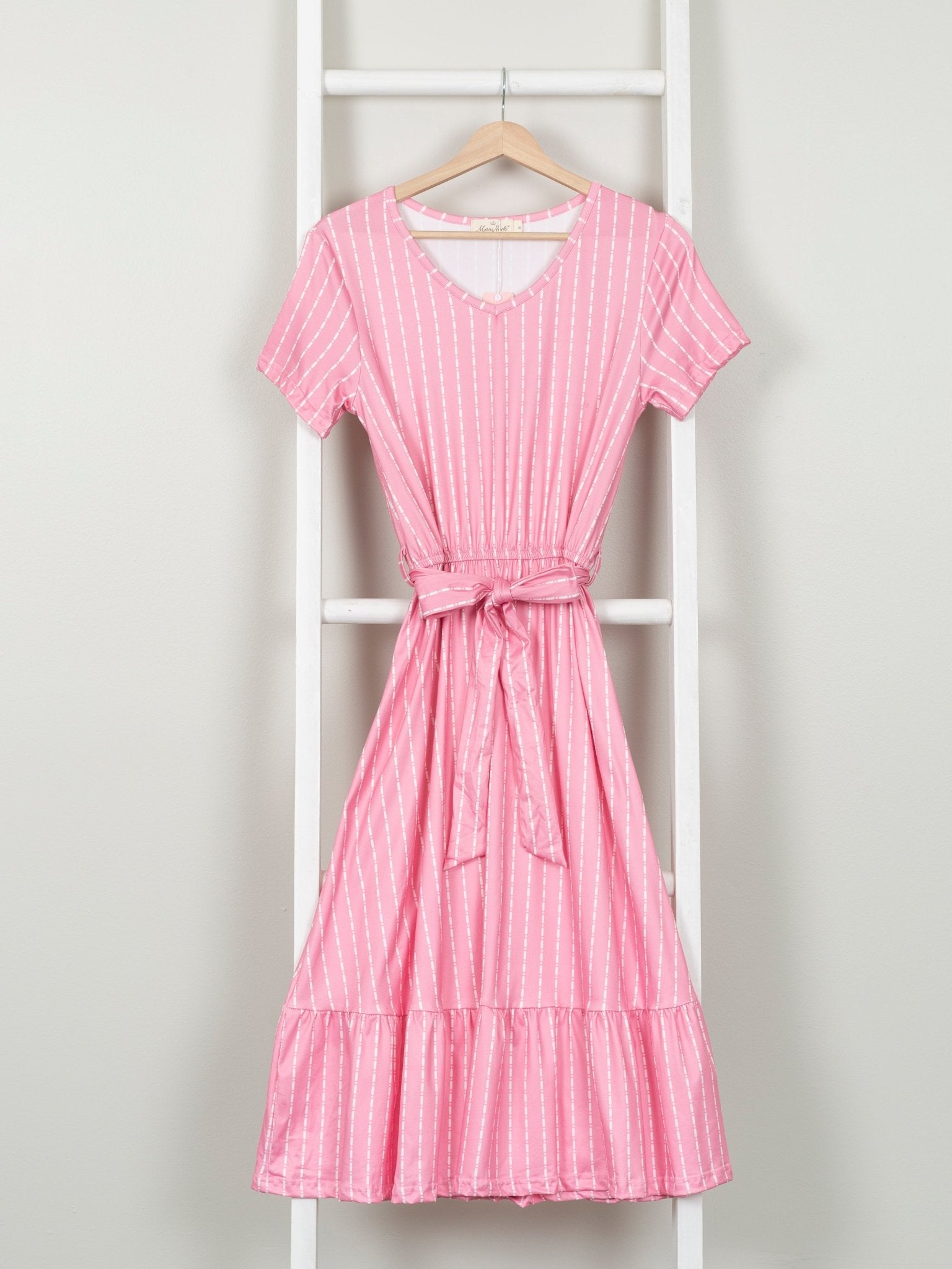 Mom & Me Pink Striped Tie Ruffle Dress - Marie Nicole Clothing