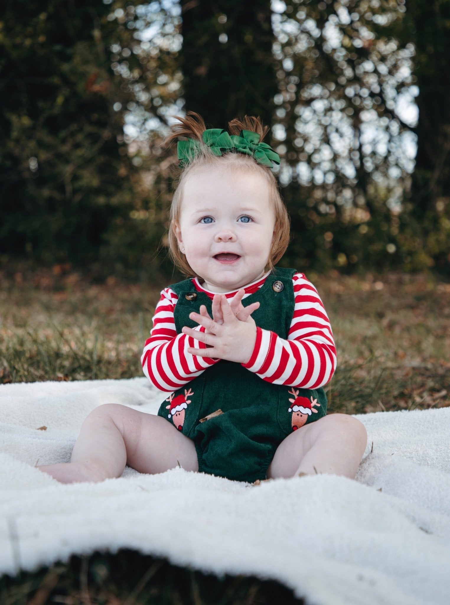 Striped Reindeer Pocket Onesie Outfit - Marie Nicole Clothing